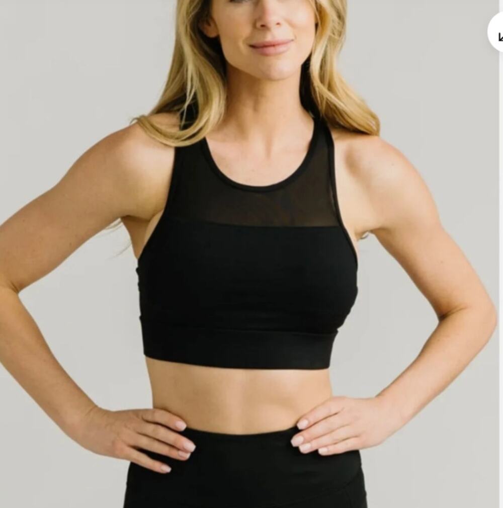 ZYIA ACTIVE Black ALL STAR Sports BRA Mesh Zip ONE MORE REP Small NEW